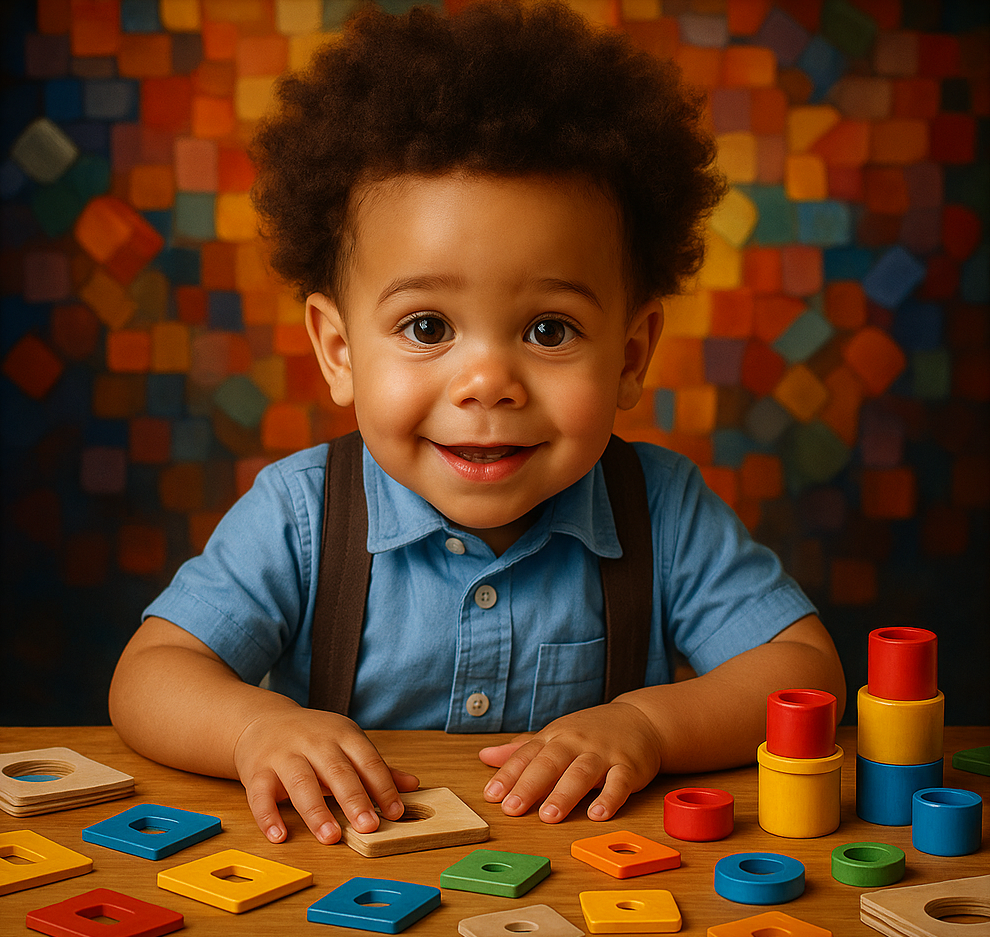 baby playing with blocks